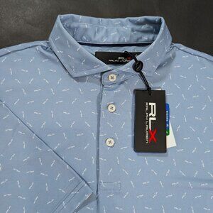 $115 RLX Ralph Lauren Golf Polo Shirt Men's Size M All Over Print Logo Wicking
